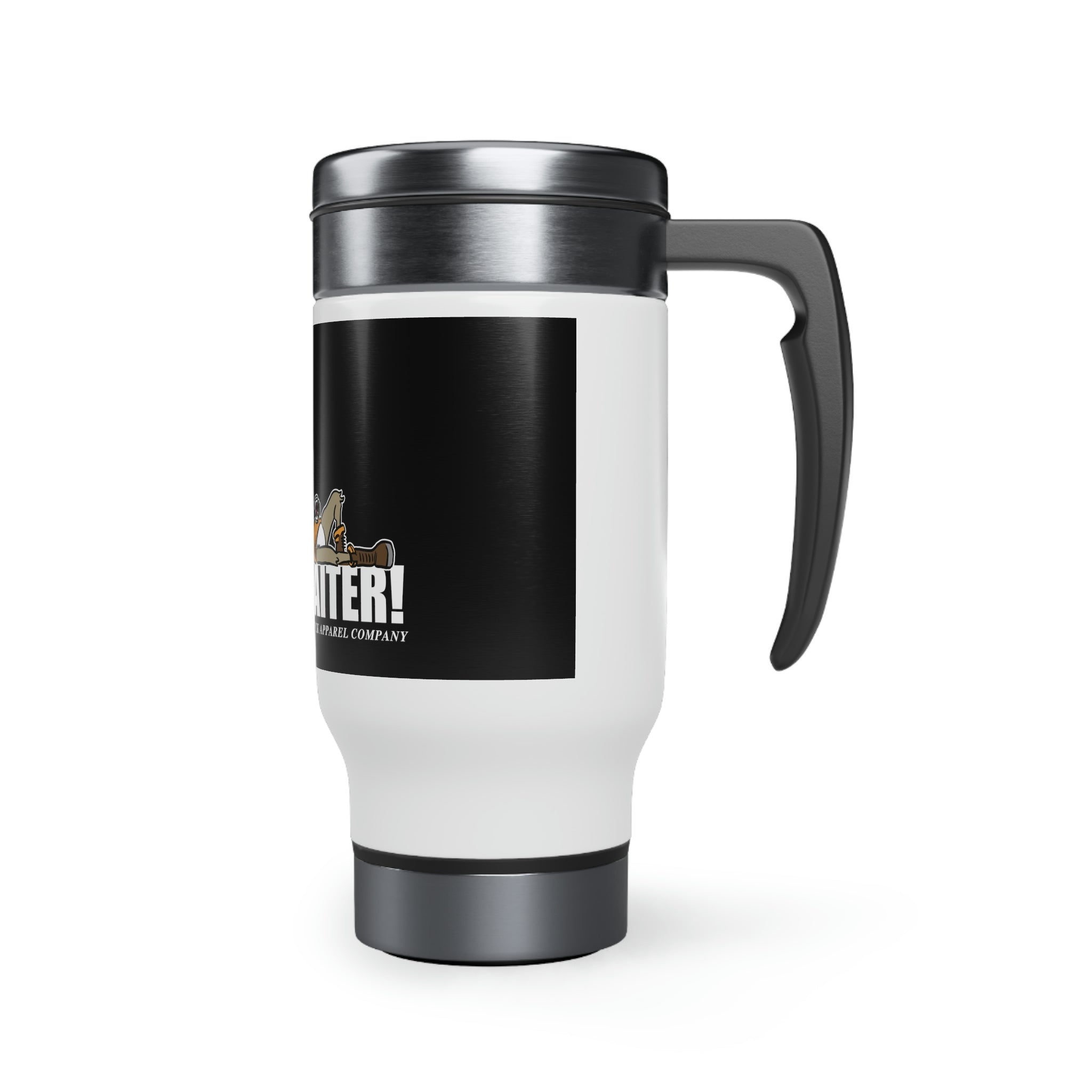 Studley Buck: My Neighbor is a MasterBaiter! Stainless Steel Travel Mug with Handle, 14oz