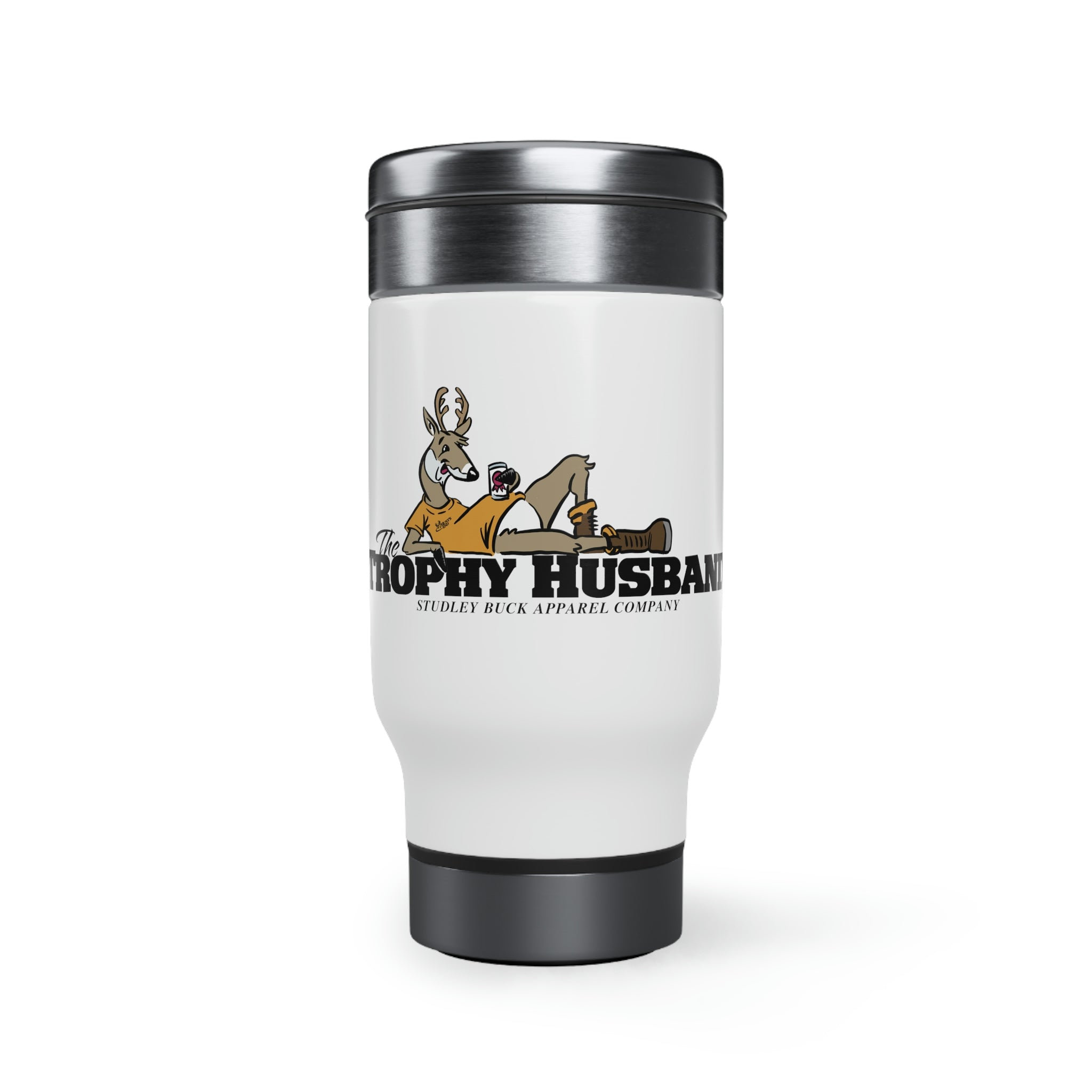 Studley Buck: Trophy Husband Stainless Steel Travel Mug with Handle, 14oz