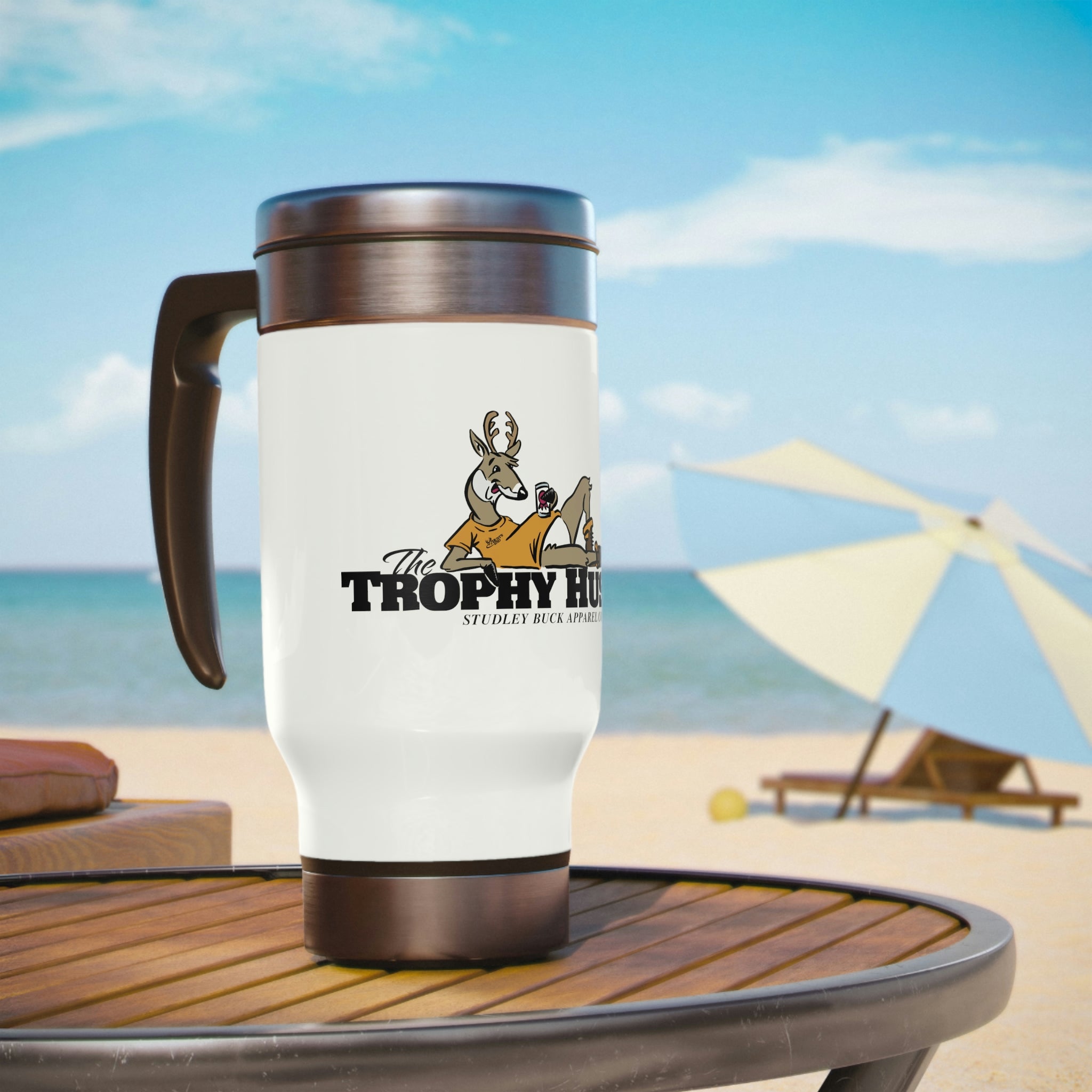 Studley Buck: Trophy Husband Stainless Steel Travel Mug with Handle, 14oz