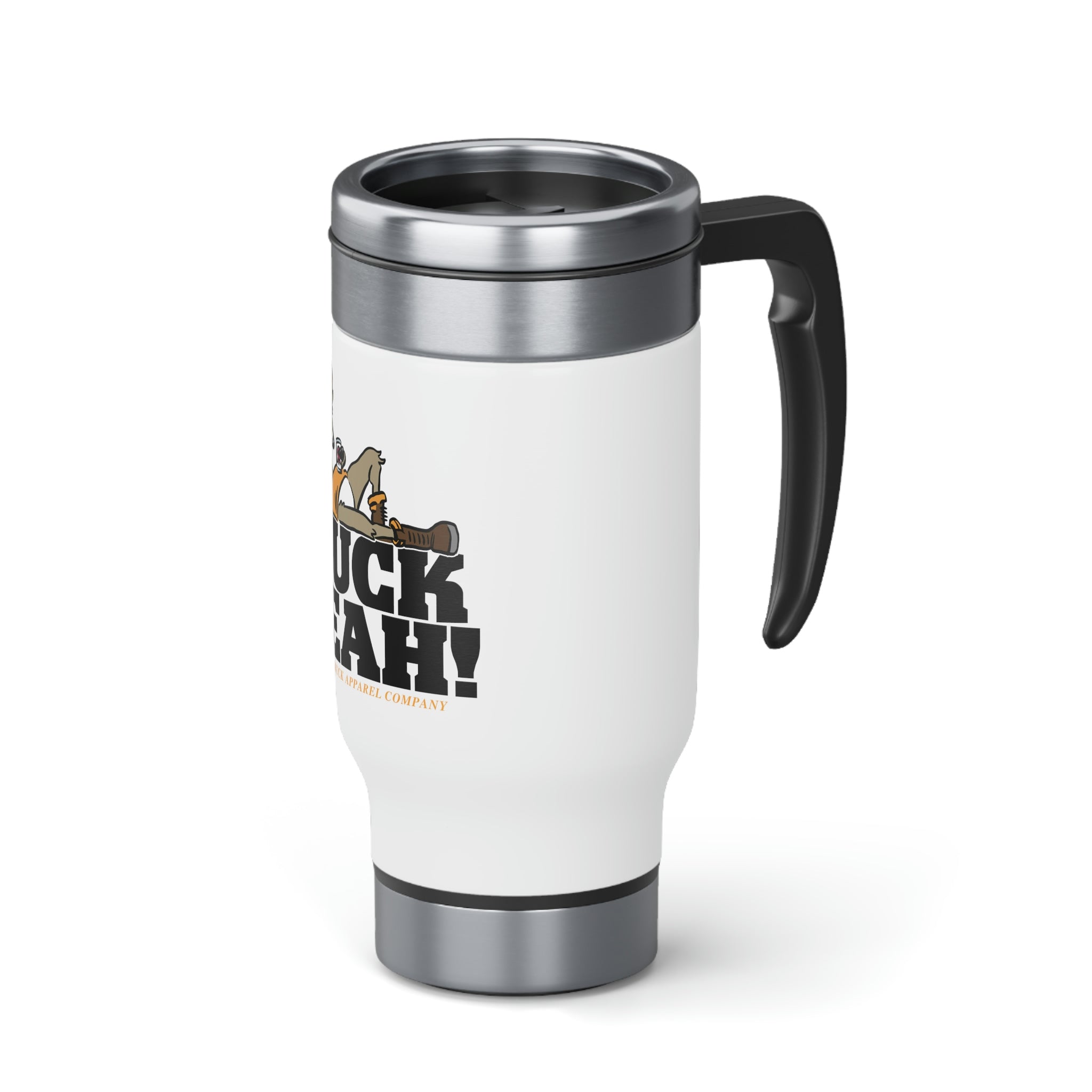 Studley Buck: Buck Yeah! Stainless Steel Travel Mug with Handle, 14oz
