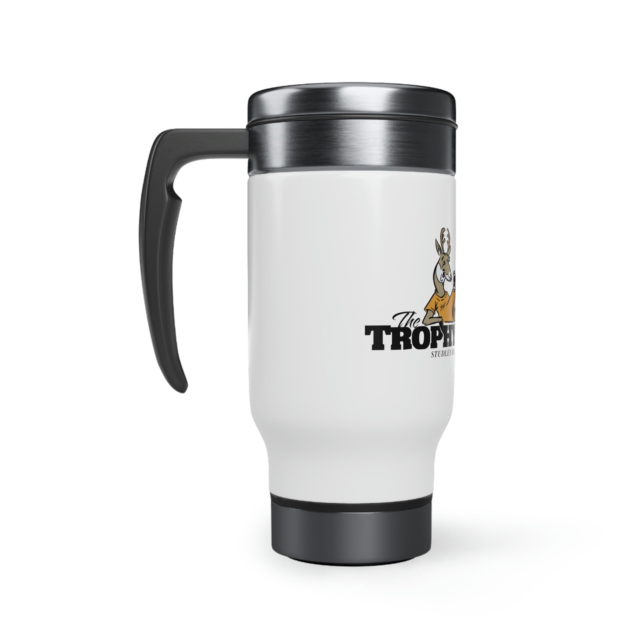 Studley Buck: Trophy Husband Stainless Steel Travel Mug with Handle, 14oz